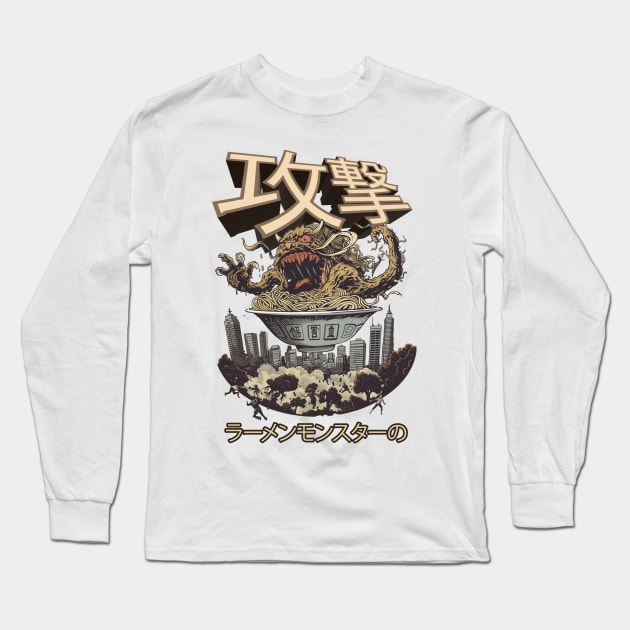 Attack Of The Ramen Noodle Monster Long Sleeve T-Shirt by NineBlack